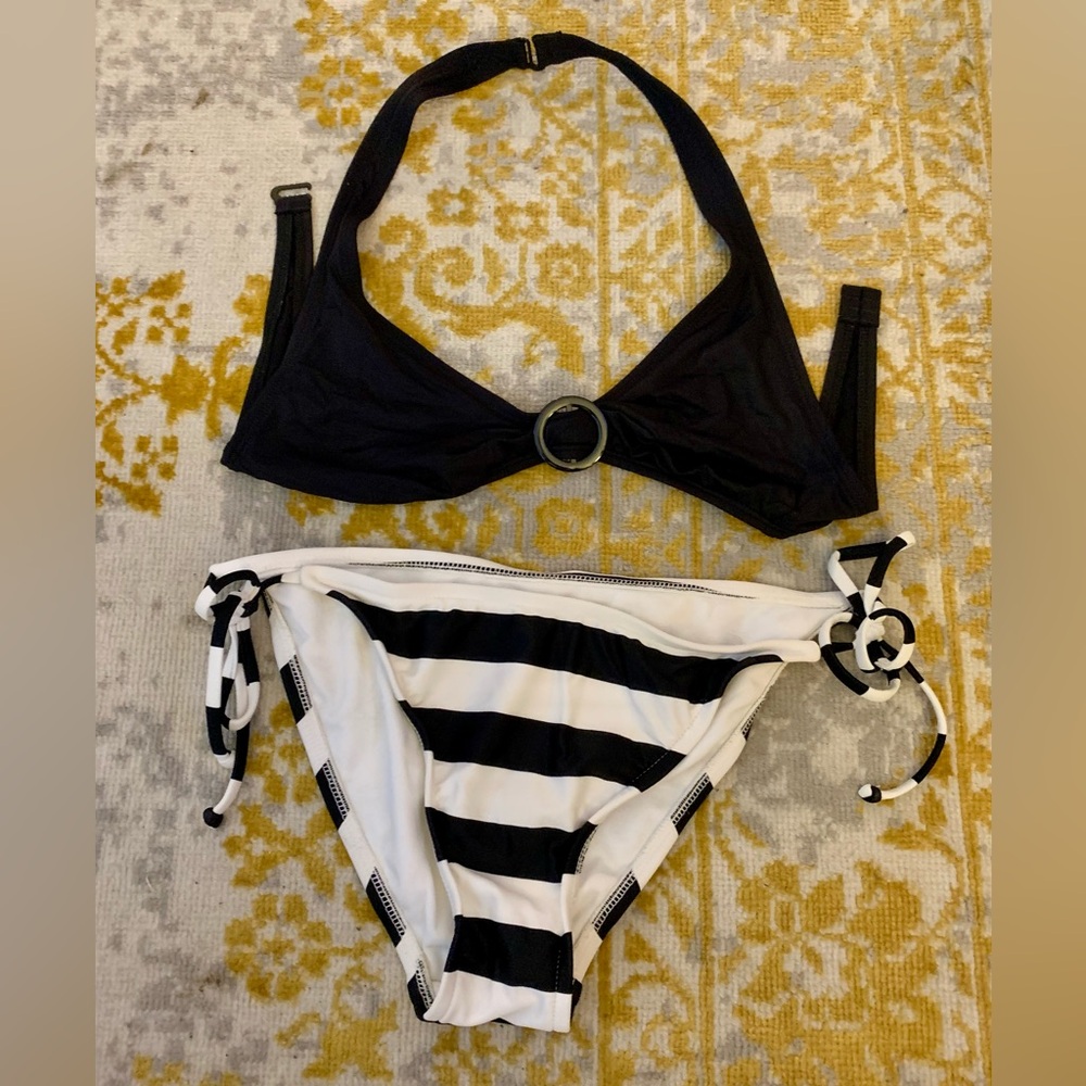 GAP Black/White Striped Bikini Size M